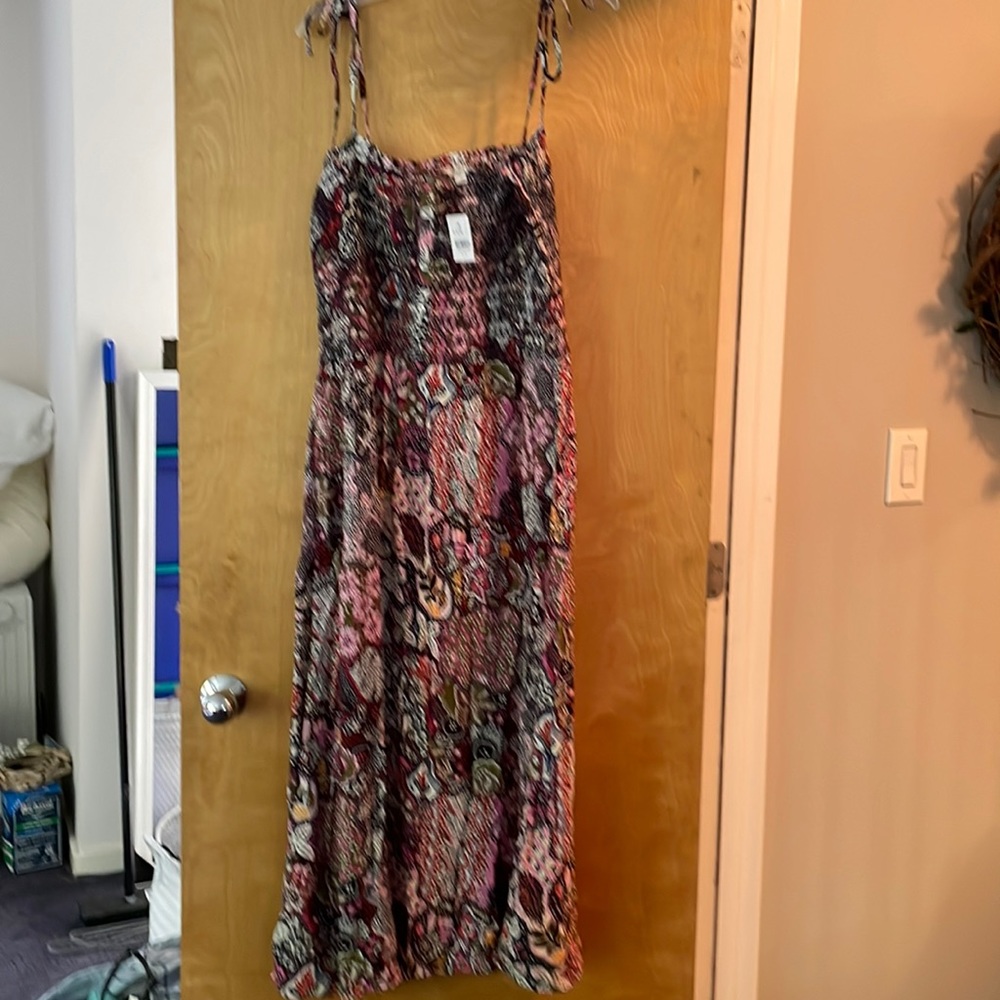 Loft maxi dress with smocked top and tie straps